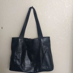 HOBO Black Leather Shoulder Bag Purse - Satchel Style Handbag Midi Tote